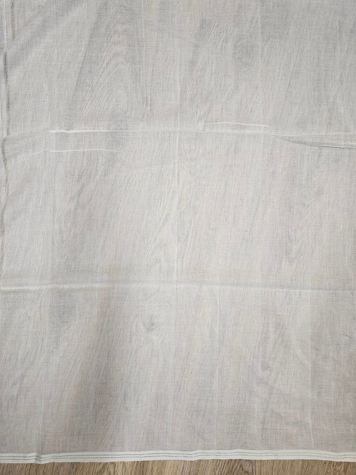 Timeless Weave – Off-White Handspun Cotton Jamdani Saree with Blue & Gold Zari Balaram Saha