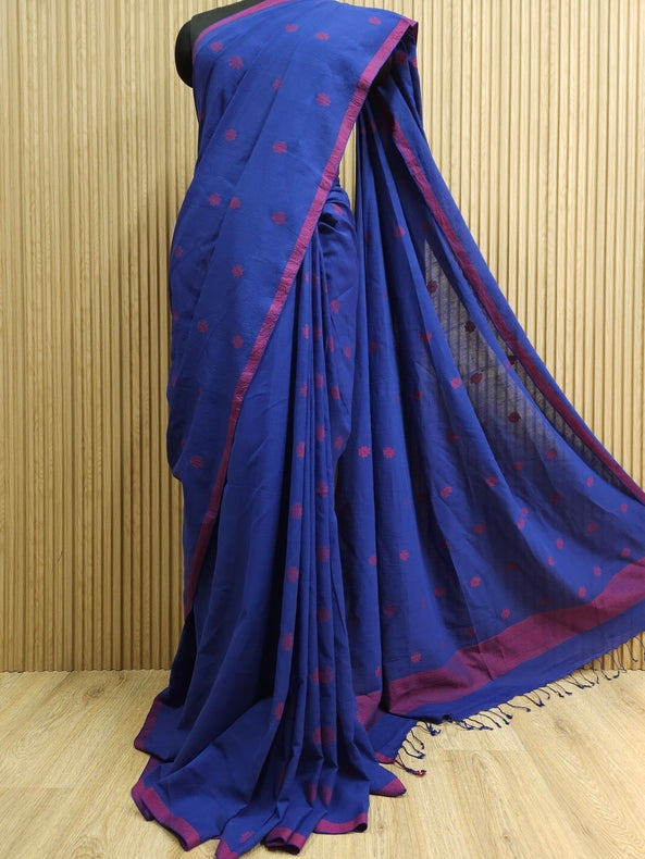 Blue & Red Handloom Premium Cotton Jamdani Saree Balaram Saha