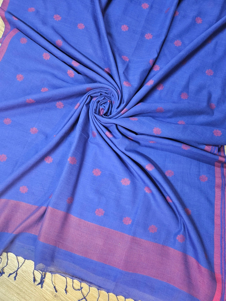 Blue & Red Handloom Premium Cotton Jamdani Saree Balaram Saha