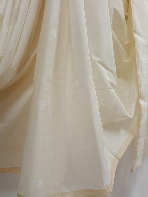 White on White Handloom Handwoven Cotton Jamdani Saree Balaram Saha