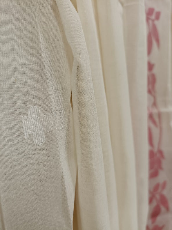 White & Red Handloom Handwoven Traditional Cotton Jamdani Saree Balaram Saha