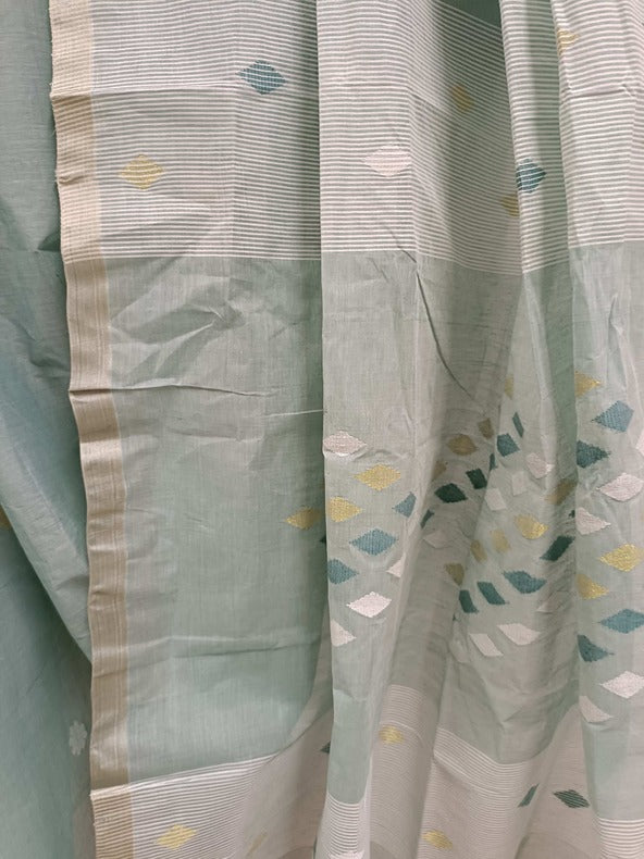 Sea Green Handloom Traditional cotton Handwoven Jamdani Saree Balaram Saha