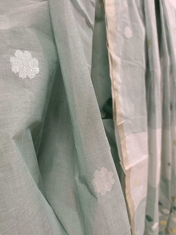 Sea Green Handloom Traditional cotton Handwoven Jamdani Saree Balaram Saha