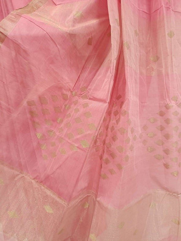 Peach and Gold Handloom Traditional cotton Handwoven Jamdani Saree Balaram Saha