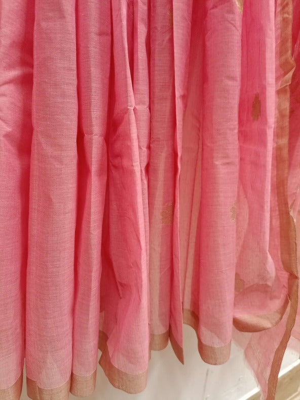 Peach and Gold Handloom Traditional cotton Handwoven Jamdani Saree Balaram Saha
