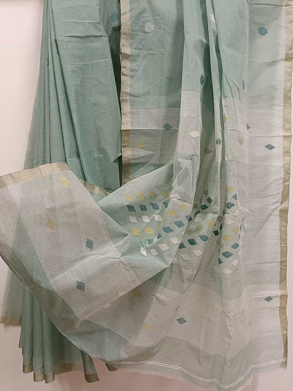 Sea Green Handloom Traditional cotton Handwoven Jamdani Saree Balaram Saha
