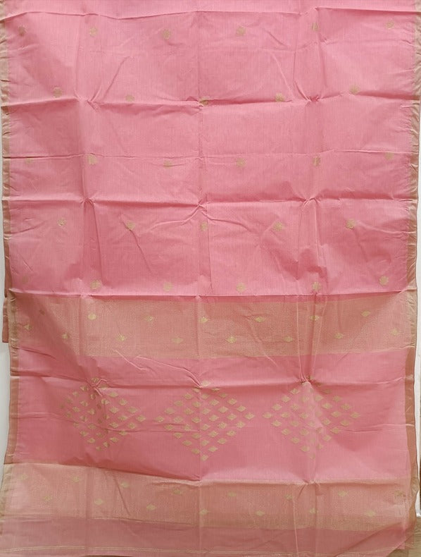 Peach and Gold Handloom Traditional cotton Handwoven Jamdani Saree Balaram Saha