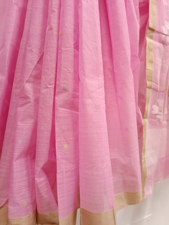 Pink And Beige Handloom Traditional Handwoven Cotton Jamdani Saree Balaram Saha
