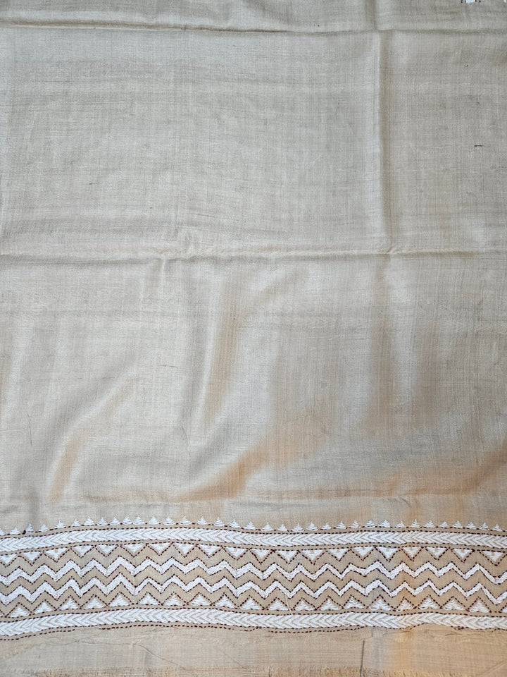 Beige & Orange Kantha Magic: Balaram Saha's Gachhi Tussar Silk Saree Balaram Saha