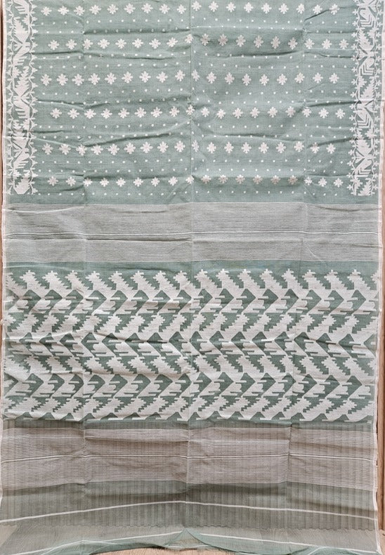 White on White cotton Bangladeshi Dhakai Jamdani Saree Balaram Saha