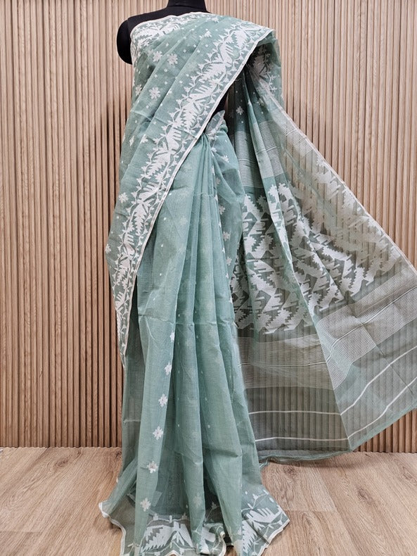 White on White cotton Bangladeshi Dhakai Jamdani Saree Balaram Saha