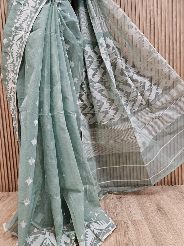 White on White cotton Bangladeshi Dhakai Jamdani Saree Balaram Saha