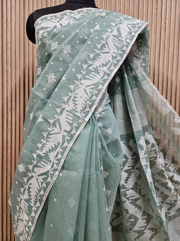 White on White cotton Bangladeshi Dhakai Jamdani Saree Balaram Saha