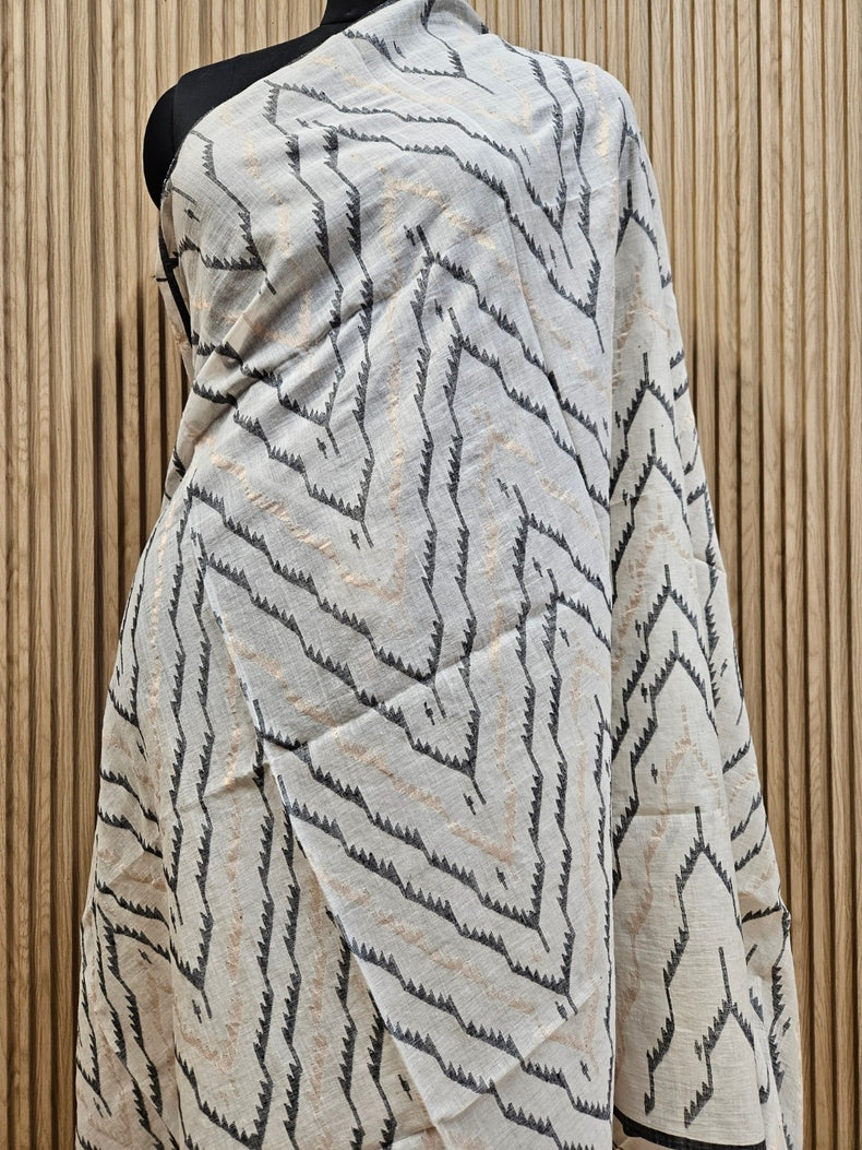 Off White & Black Handspun Handwoven Cotton Jamdani Dupatta Balaram Saha