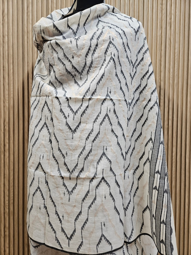 Off White & Black Handspun Handwoven Cotton Jamdani Dupatta Balaram Saha