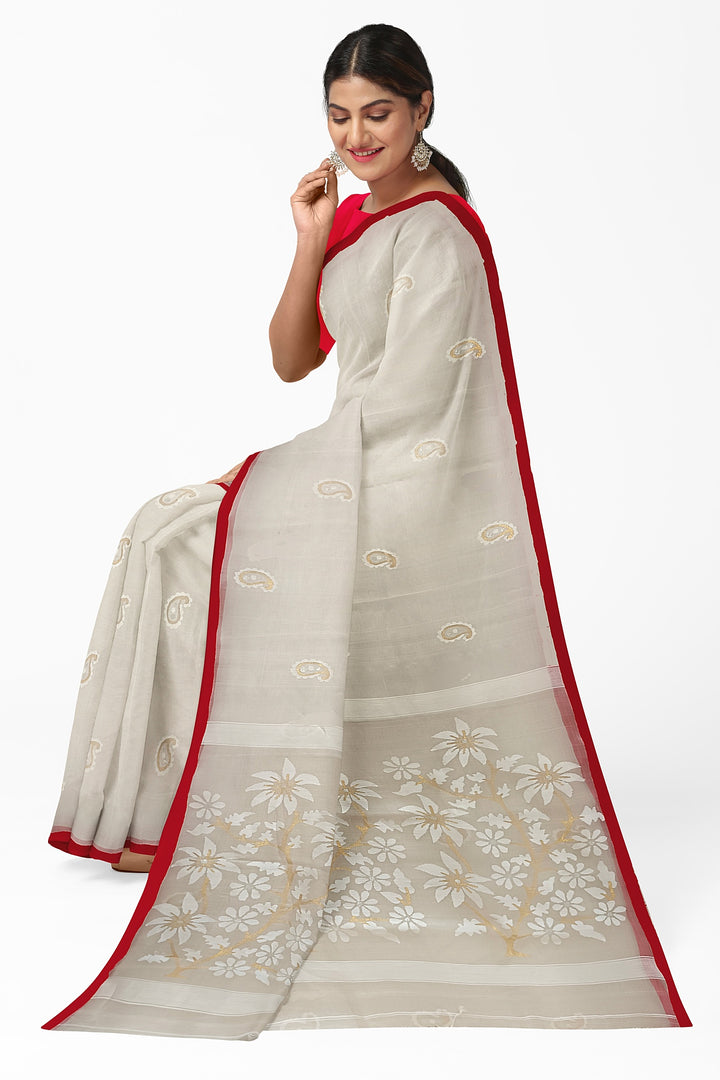 Handloom handwoven Muslin Silk Jamdani Saree Balaram Saha