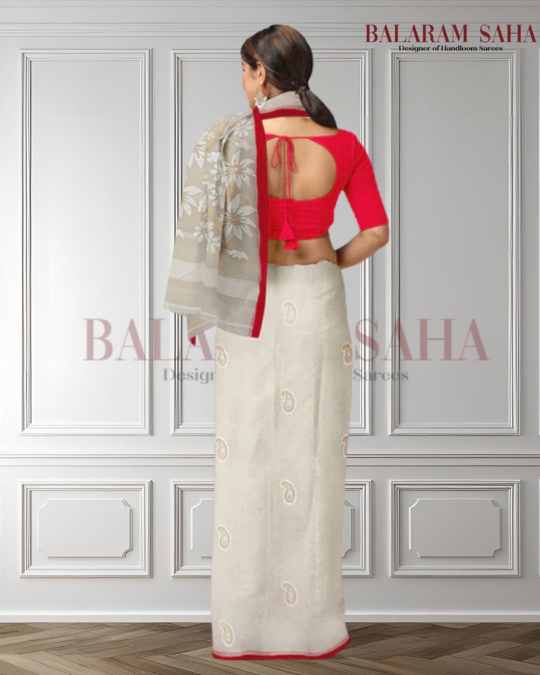 Handloom handwoven Muslin Silk Jamdani Saree Balaram Saha