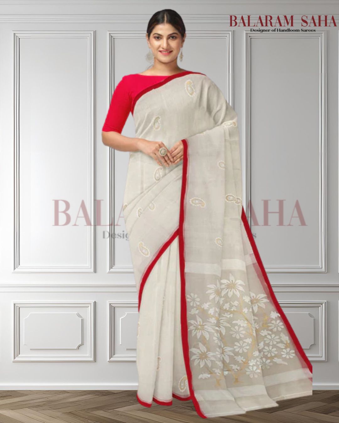 Handloom handwoven Muslin Silk Jamdani Saree Balaram Saha