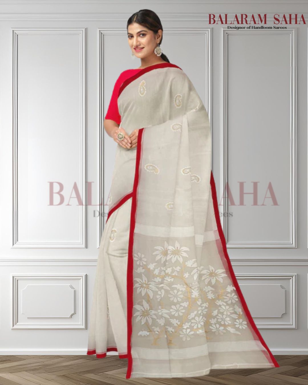 Handloom handwoven Muslin Silk Jamdani Saree Balaram Saha