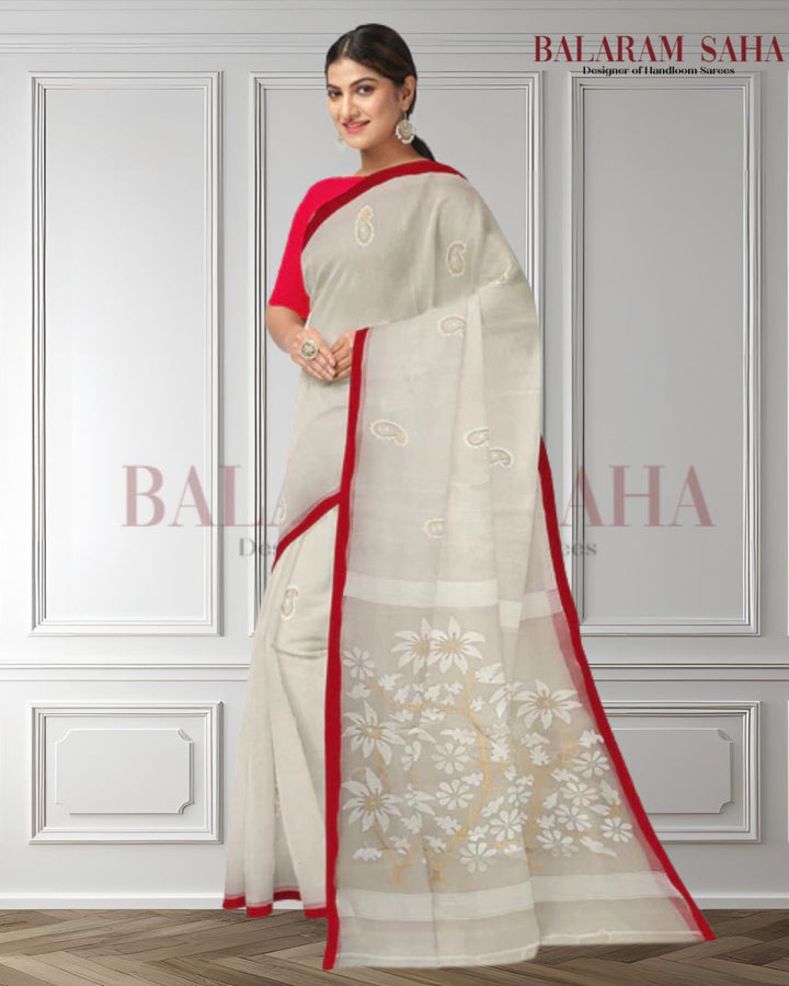 Handloom handwoven Muslin Silk Jamdani Saree Balaram Saha