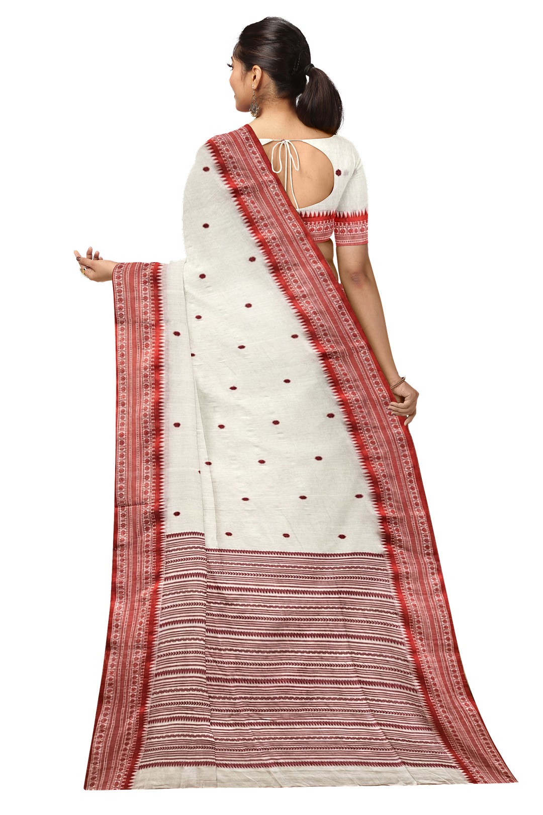 A Masterpiece by Balaram Saha: White and Red Handloom Cotton Saree Balaram Saha