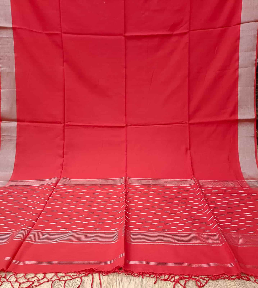 Soft cotton red & white saree with silver zari border Balaram Saha