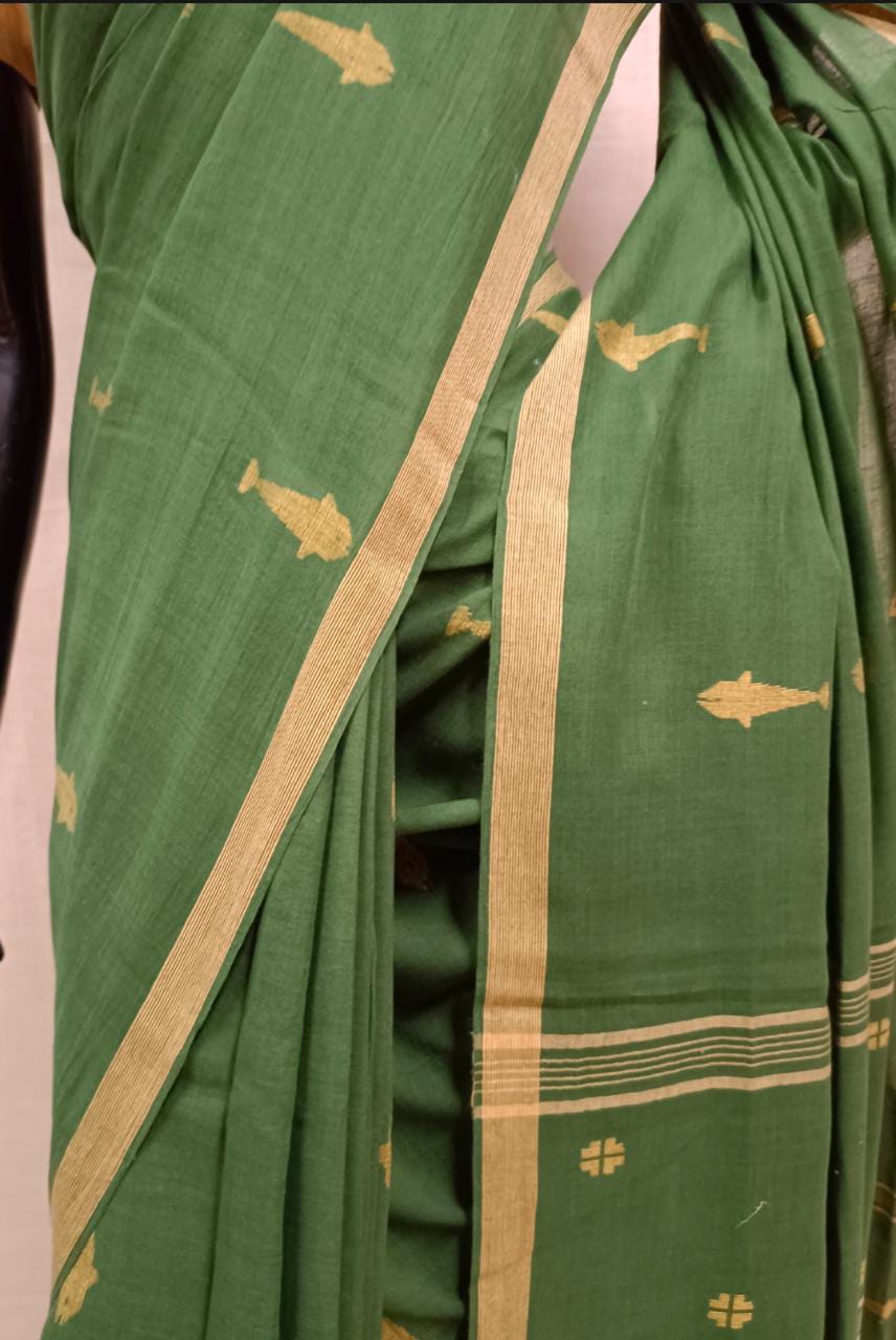 Dark Green Handloom Soft Cotton Saree Balaram Saha