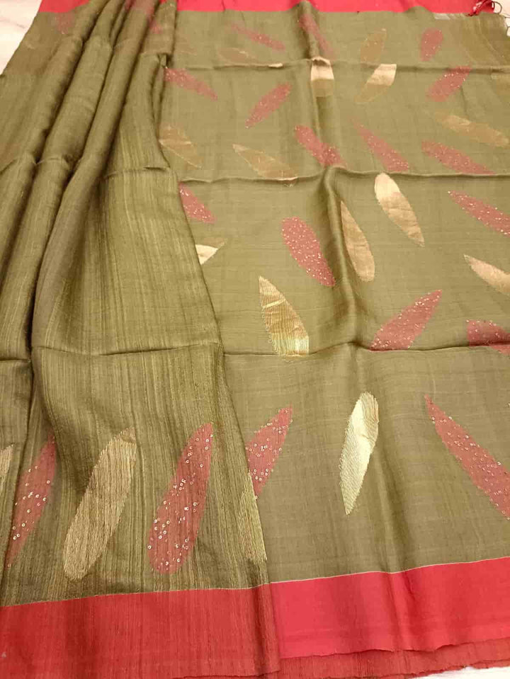 Mehendi Green & Red Matka Silk saree Balaram Saha