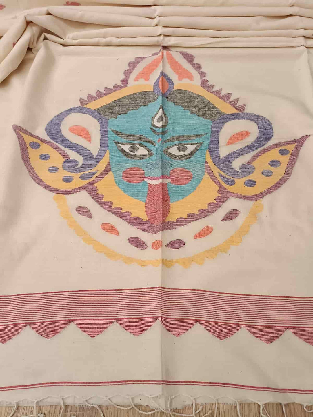 Kali Pujo Special: White & Red soft Handspun, Handwoven Jamdani cotton saree Balaram Saha