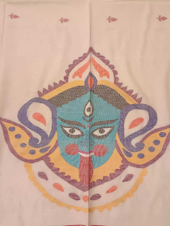 Kali Pujo Special: White & Red soft Handspun, Handwoven Jamdani cotton saree Balaram Saha