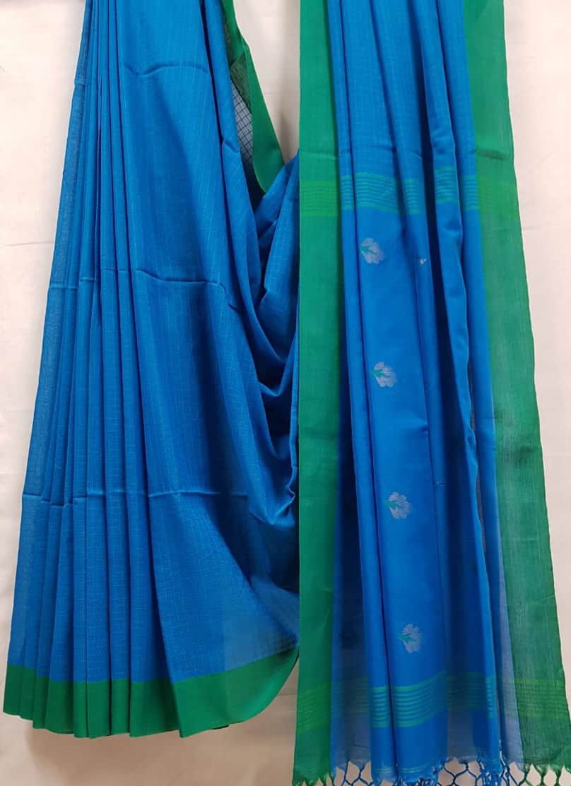 Blue Green Soft Handloom Cotton Saree Balaram Saha