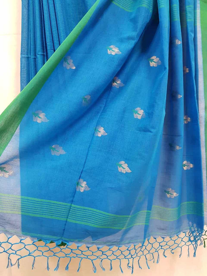 Blue Green Soft Handloom Cotton Saree Balaram Saha