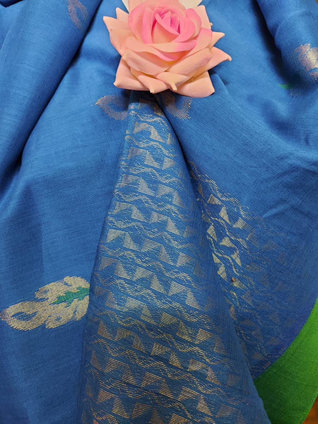 Bright Blue Soft Khadi Cotton saree Balaram Saha