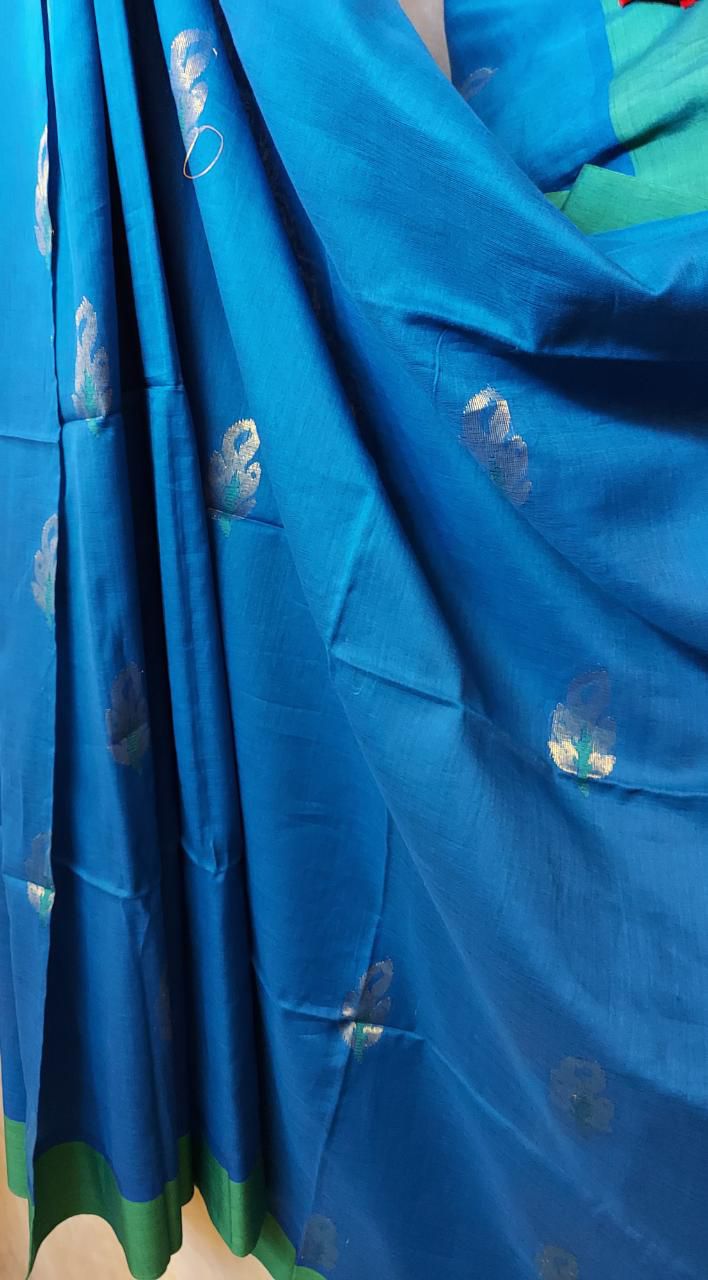 Bright Blue Soft Khadi Cotton saree Balaram Saha