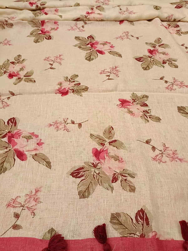 Beige & Pink, exclusive quality Handloom Linen saree Balaram Saha