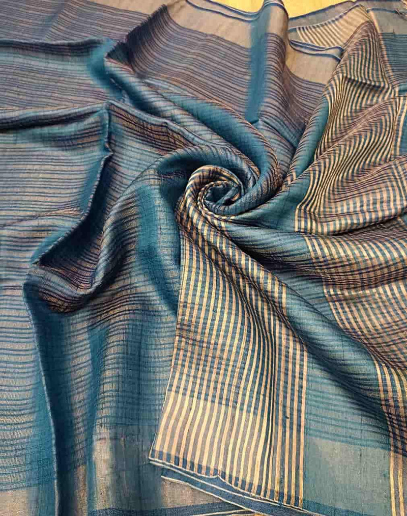 Indigo Blue & Silver, soft handloom Tussar Silk saree Balaram Saha