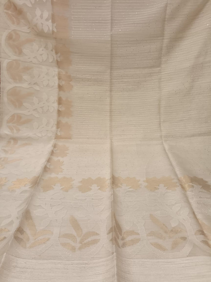 WHITE ON WHITE & Gold MATKA MUSLIN JAMDANI WEAVE SAREE Balaram Saha