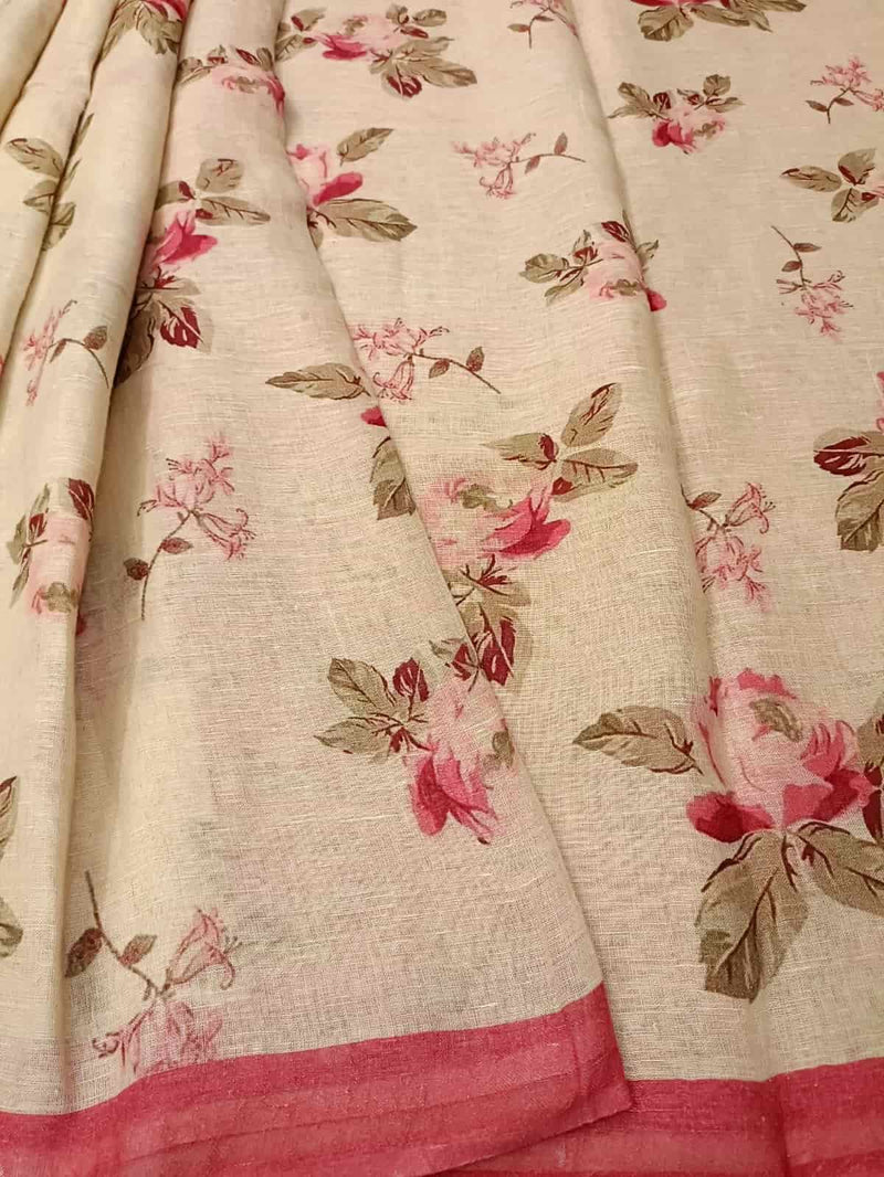 Beige & Pink, exclusive quality Handloom Linen saree Balaram Saha