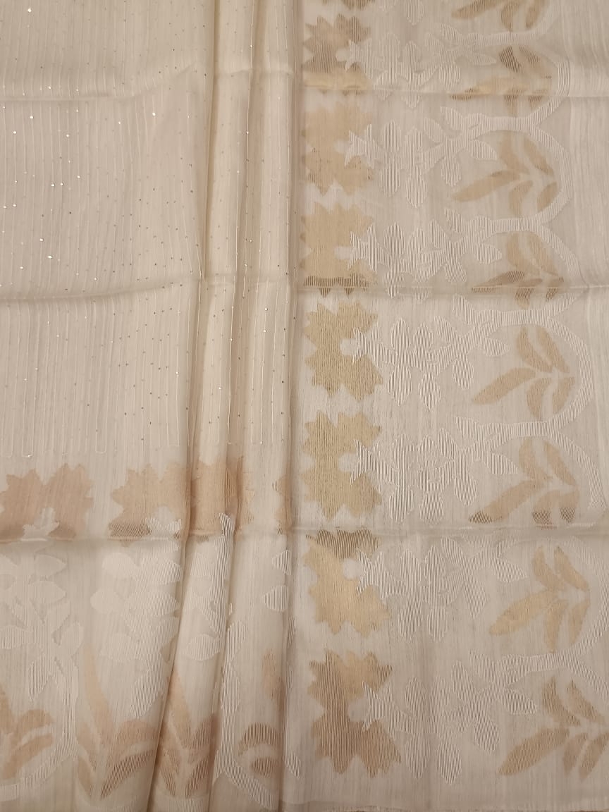 WHITE ON WHITE & Gold MATKA MUSLIN JAMDANI WEAVE SAREE Balaram Saha