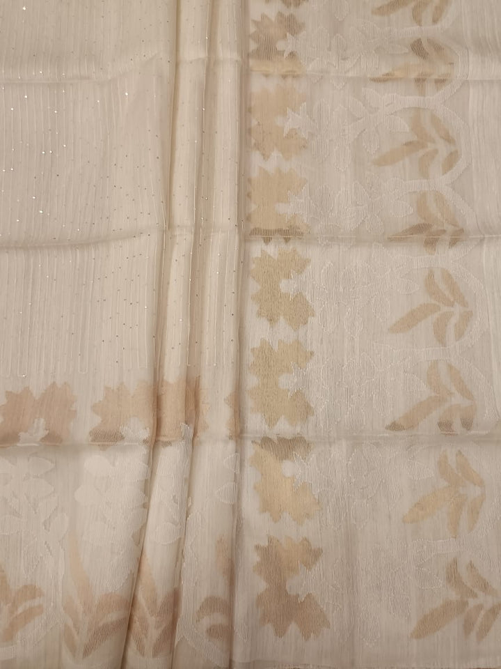 WHITE ON WHITE & Gold MATKA MUSLIN JAMDANI WEAVE SAREE Balaram Saha