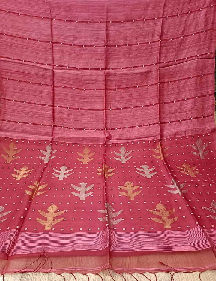 Dark Rose Pink Matka Muslin Silk saree Balaram Saha