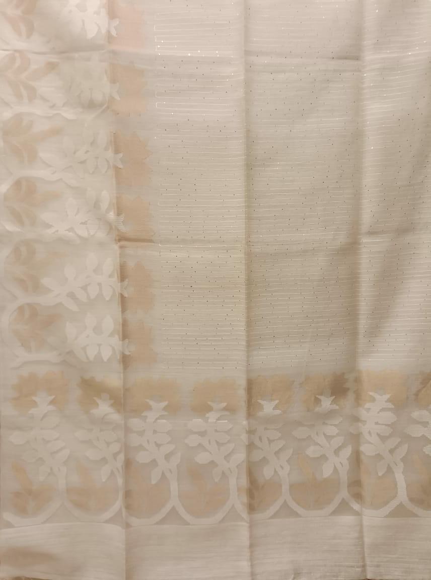 WHITE ON WHITE & Gold MATKA MUSLIN JAMDANI WEAVE SAREE Balaram Saha