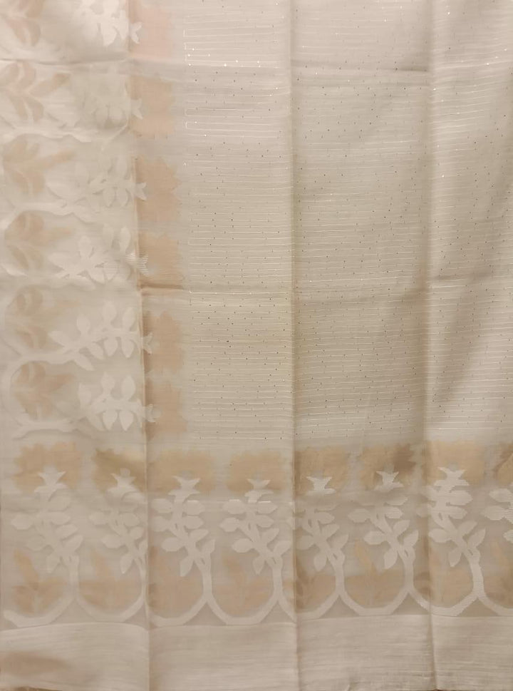 WHITE ON WHITE & Gold MATKA MUSLIN JAMDANI WEAVE SAREE Balaram Saha