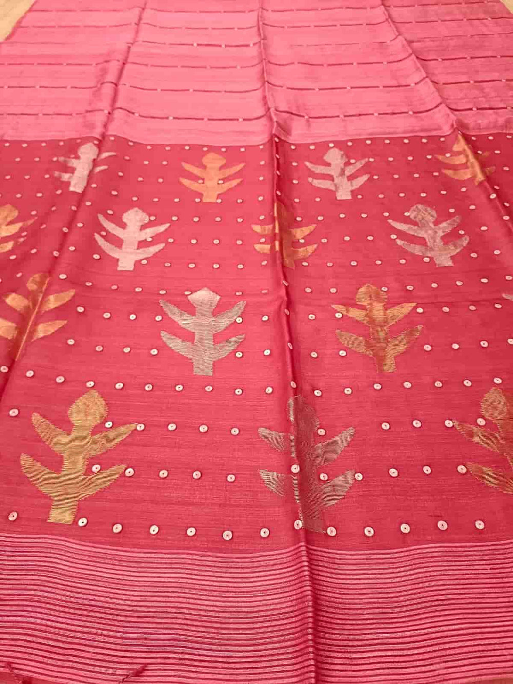 Dark Rose Pink Matka Muslin Silk saree Balaram Saha