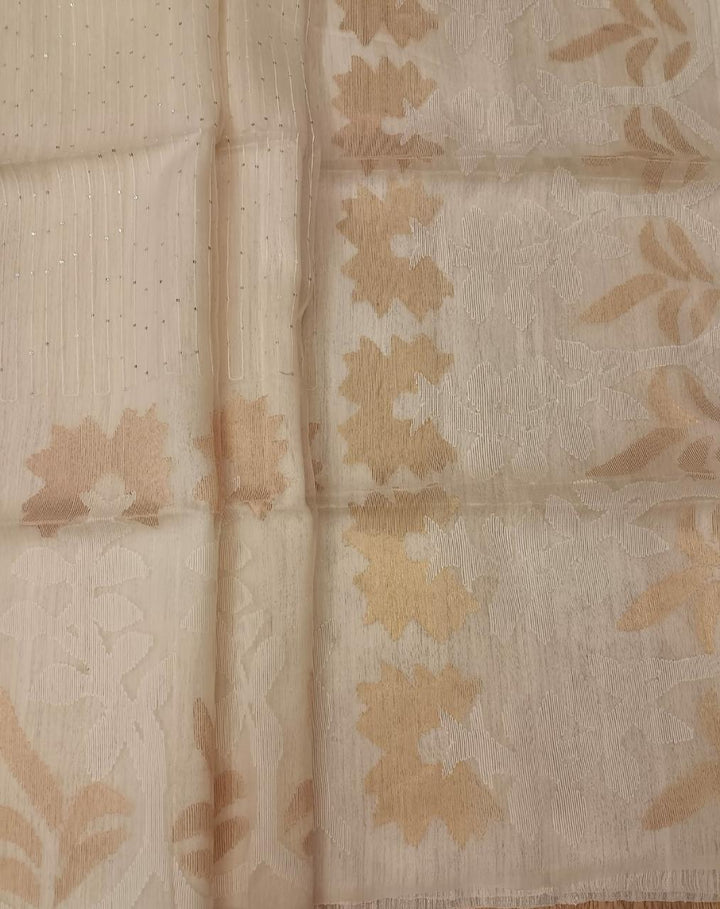 WHITE ON WHITE & Gold MATKA MUSLIN JAMDANI WEAVE SAREE Balaram Saha