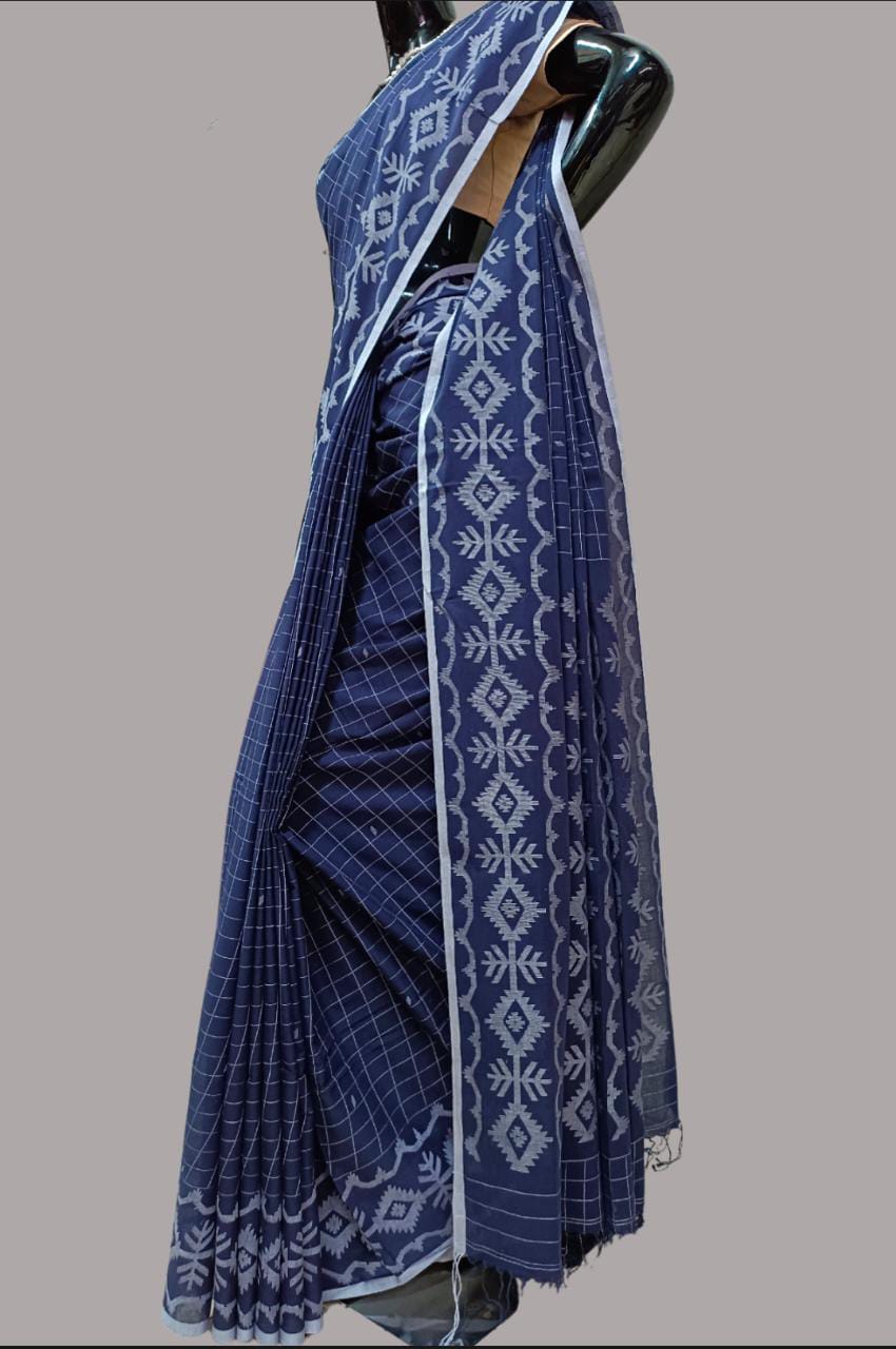 Handloom Handspun Muslin Cotton Jamdani Saree Balaram Saha