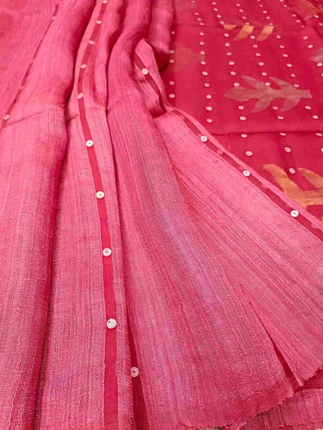 Dark Rose Pink Matka Muslin Silk saree Balaram Saha