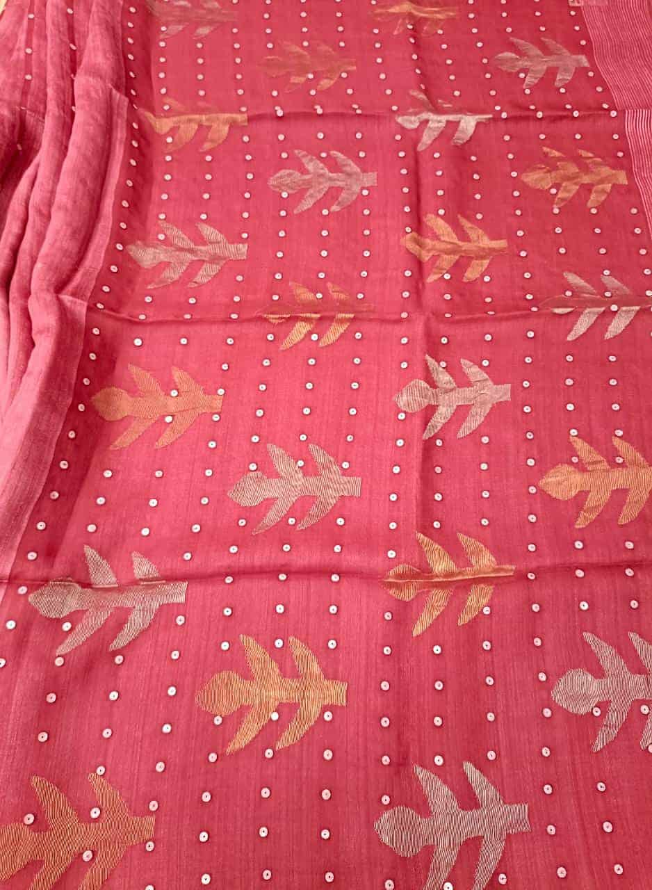 Dark Rose Pink Matka Muslin Silk saree Balaram Saha