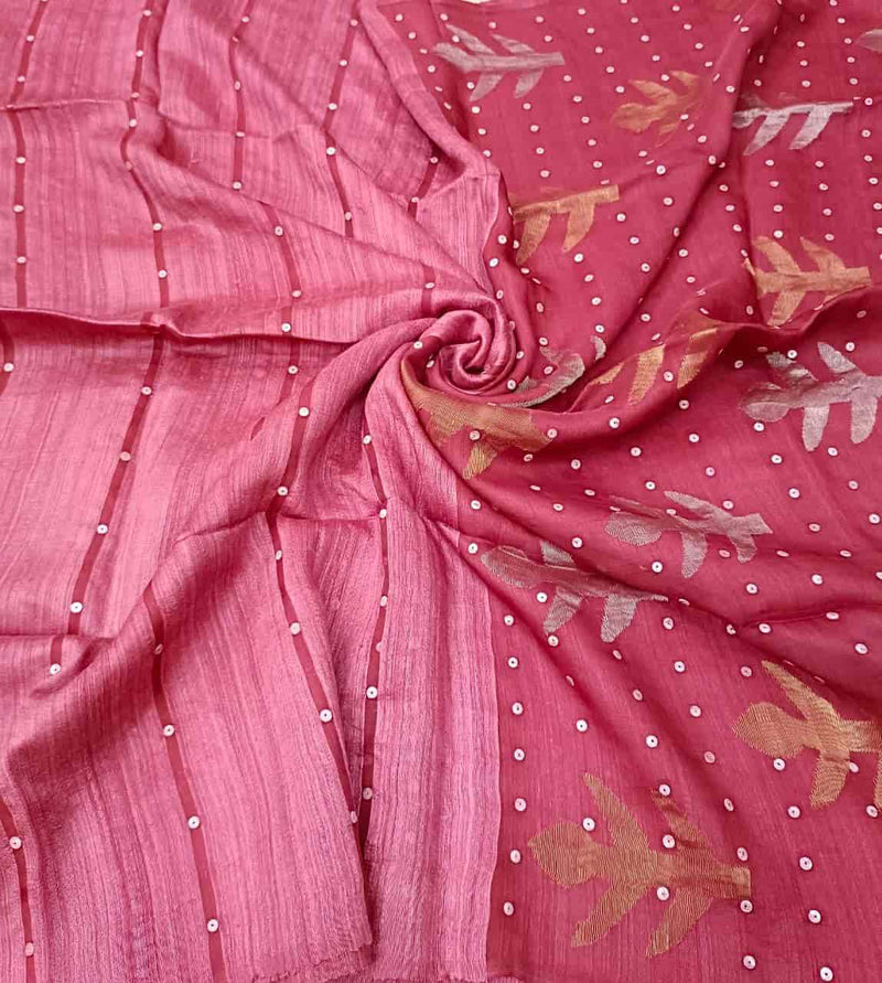 Dark Rose Pink Matka Muslin Silk saree Balaram Saha