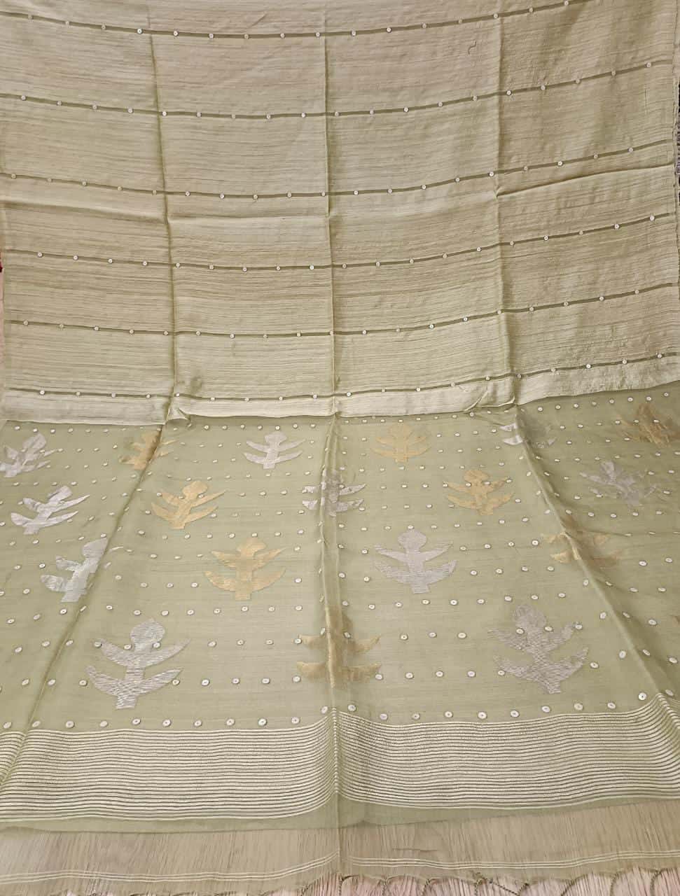 Light Pastel Green Matka Muslin Silk saree Balaram Saha